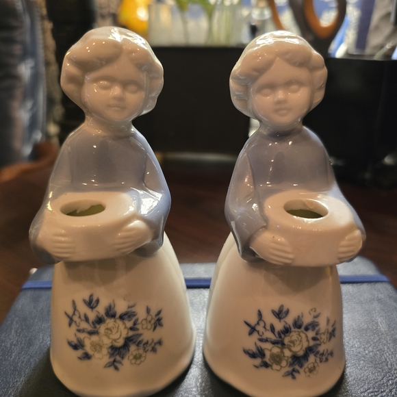 Blue and White Ceramic Candle Holders - Picture 1 of 4